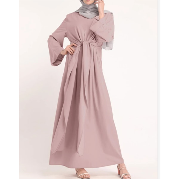 Muslimsk retrokjol med hög midja, enfärgad, temperamentdesign Pink 2XL