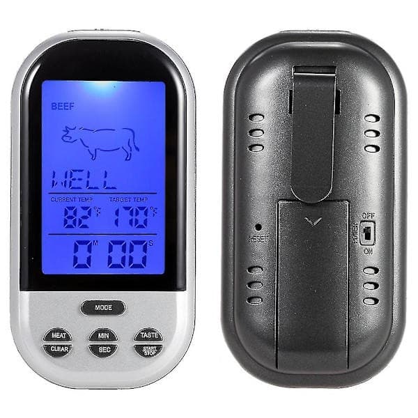 Trådlös digital ugnstermometer, köttgrillmatssond med timerlarmfunktion, ny silverfärgad.