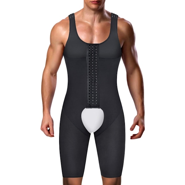 2025 Senaste Modell Herr Shapewear Bodysuit Helkroppsformare Kompression Slimming Kostym Andningsbar Svart (Hake & Ögla) 4X-Large