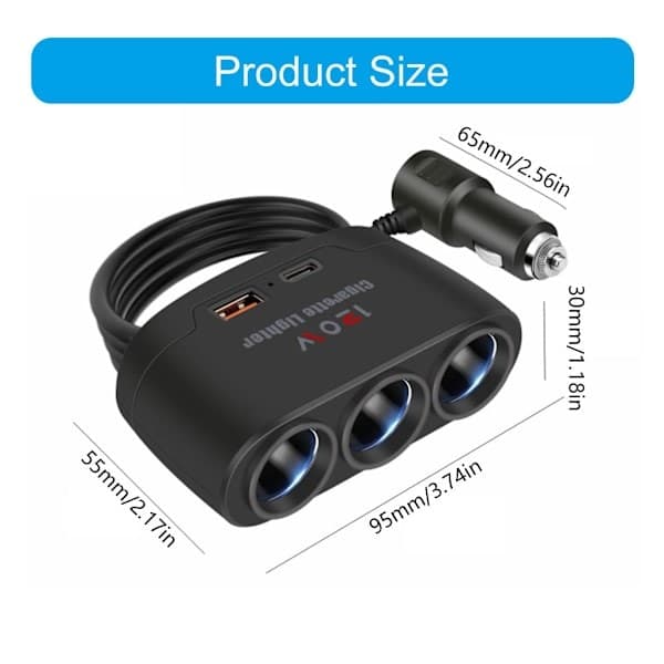 Bilopladeradapter med PD + USB-interface, 120W cigarettænderstik