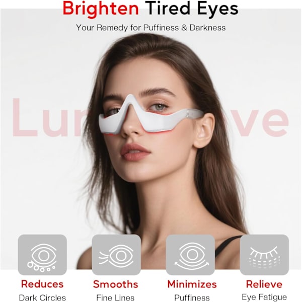 Under-Eye Rött Ljus Terapi Glasögon med 3D-passform & Mikroströmsmassage - Portabel Ögonvård för Mörka Ringar Svullnader & Trötthet från Skärm