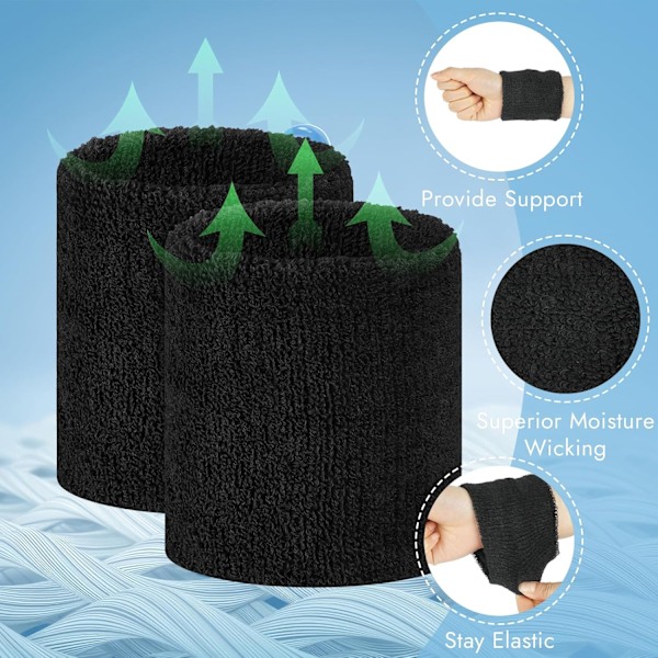 2025 Senaste Modell 8 st Sportarmband Svettband för Män & Kvinnor， Absorberande Svettarmband Tennisarmband, Elastiskt Armband