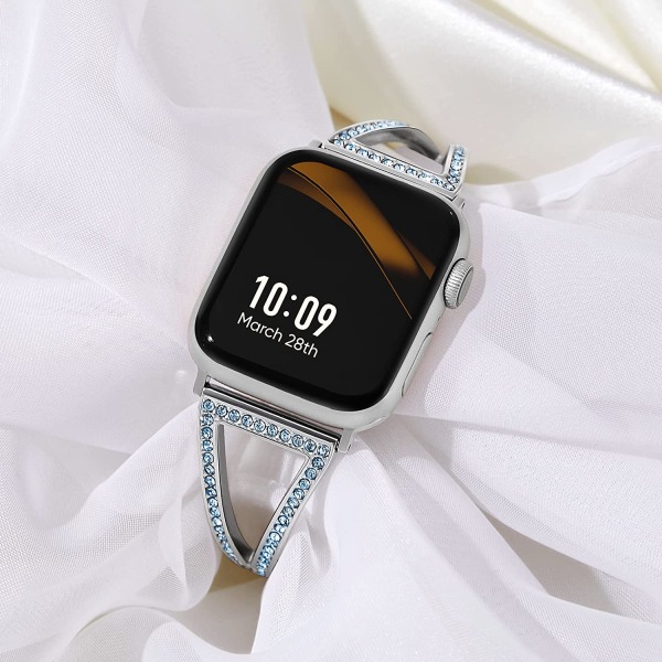 Band kompatibla med Apple Watch Band 38mm 40mm 41mm 42mm Silver with Blue Diamond 42/44/45mm