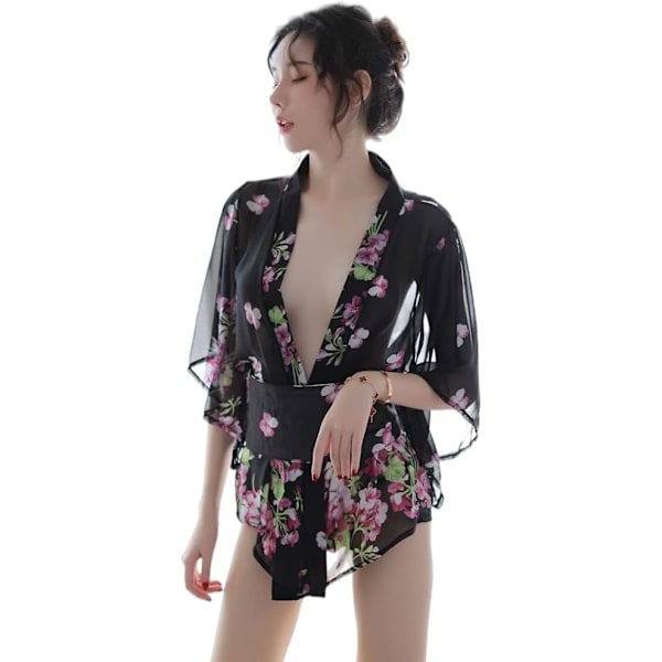 2025 Senaste Modell Japansk Kimono Underkläder För Kvinnor Tryck Klänning Pyjamas Cosplay Underklädesset Sexig Wwa9075black