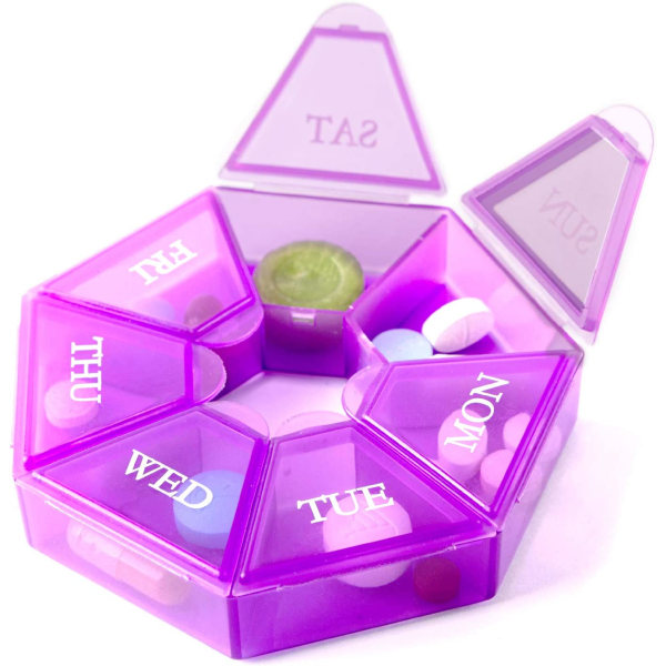 7-sidig bärbar tablettbox Medicinplanerare S- case Purple