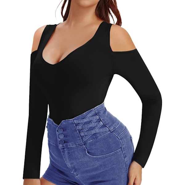 2025 Senaste Modell Damtoppar Sommar Djup V-ringning Kort & Lång Ärm Cold Shoulder Slim Fit Casual Sexiga T-shirts