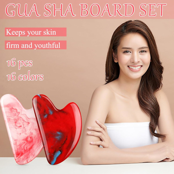 2025 Senaste Modell 16 st Gua Sha Ansiktsverktyg Gua Sha Sten Ansiktsmassageverktyg Ansiktsmassager för Kroppsspa Akupunktur Lindra M