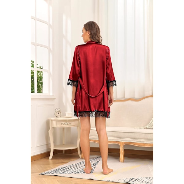 2025 Senaste Modell Dam Pyjamas Satin Sexiga Underkläder Morgonrock Set 4 Delar Pjs Siden Sovkläder Spets Cami Shorts Loungewear