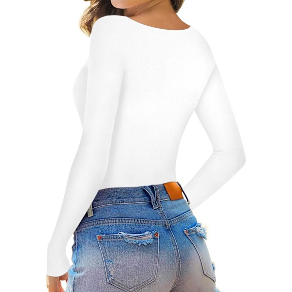 2025 Senaste Modell Dam Långärmade Toppar Scoop Neck Henley Knäppning Ribbstickad Figursydd Sexig Vardaglig Höst Vinter T-shirt T-shirts