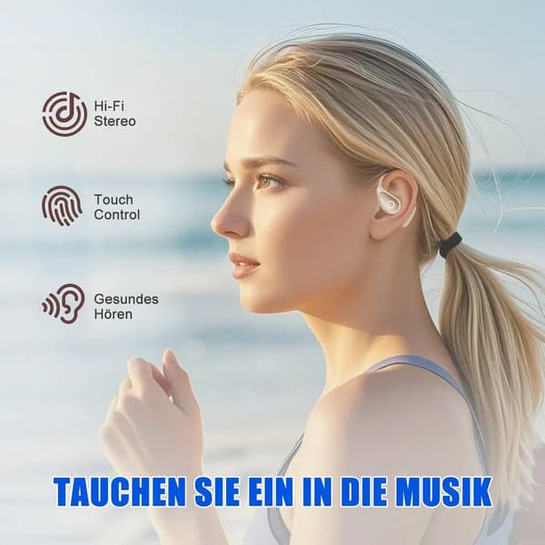 AI-översättningshörlurar för iPhone och Android, stöder 144 språk, realtidsöversättning, trådlös design, musik- och samtalsstöd, lämpliga för