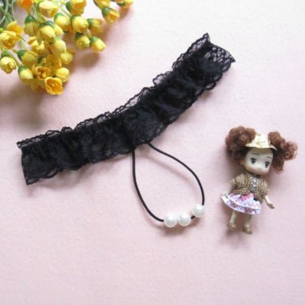 2025 Senaste Modell Dam Sexig Hänge Pärla G-string Blommig Spets Trosor Underkläder Svart One Size