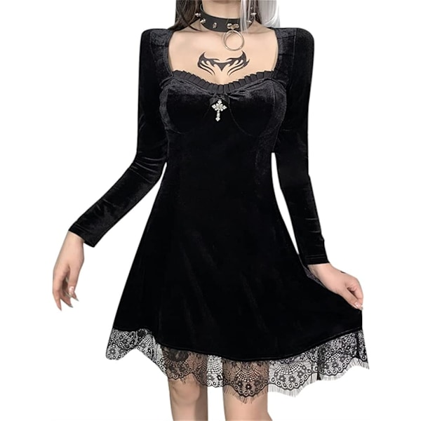 2025 Senaste Modell Svart Goth Klänning för Kvinnor Mall Goth Estetik Alt Gotiska Tjejer Sexig Lolita S-2XL