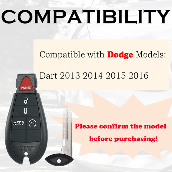 Nyckellös Fjärrkontroll Nyckelbricka Ersättning Passar för 2013 2014 2015 2016 Dodge Dart M3N-32297100 56046773 56046773AA 56046773