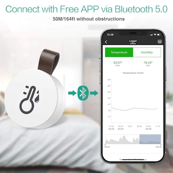Bluetooth 5.0 Termometer Hygrometer, Trådløs App-kontroll Nøyaktig