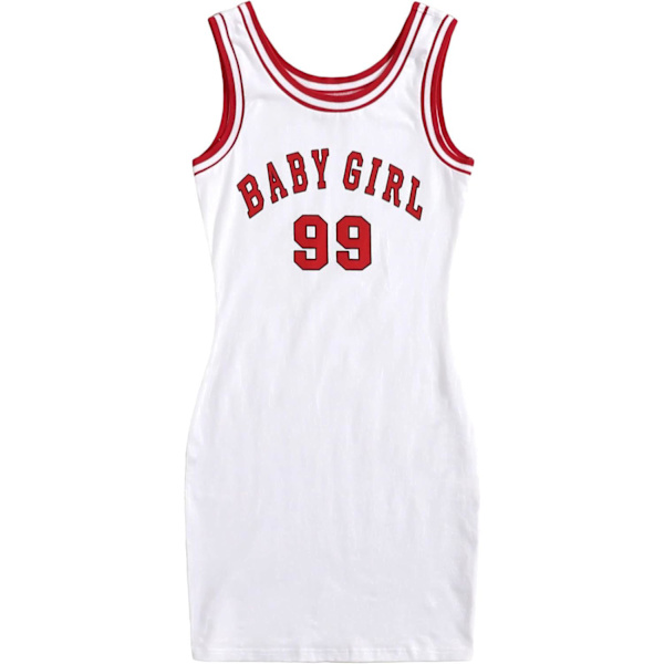 2025 Senaste Modell Dam Bodycon Mini Klänning Ärmlös Linne Klänningar Jersey 90-tals Kläder 2000-tals Kläder Vit Bokstav Grafik Stor