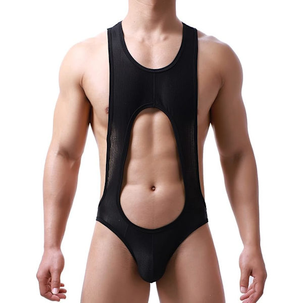 2025 Senaste Modell Herr Leotard Body Stretch Brottningstrikå Jumpsuit Tanga One-Piece G-String Underkläder B-svart XX-Large