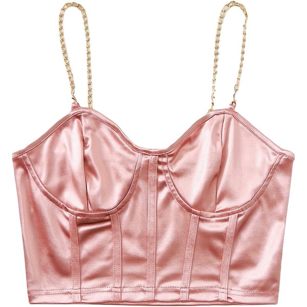 Kvinnors ärmlös kedja spaghetti rem fläck cami crop Deep Pink L