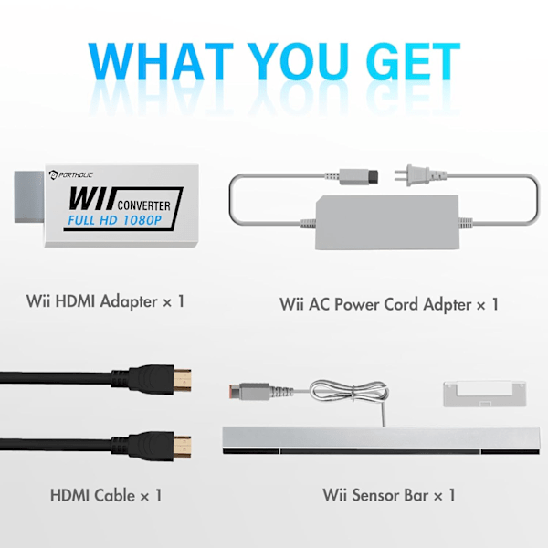 Högkvalitativt, helt nytt 4-i-1 Wii Ersättningskablar Set, Wii AC Strömadapter + Wii till HDMI Konverterare + Trådbunden Rörelsesensor Bar a