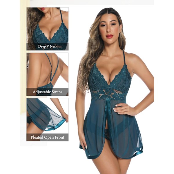 2025 Senaste Modell Damunderkläder Blommig Spets Babydoll V-ringad Mesh Sovplagg Sexig Chemise
