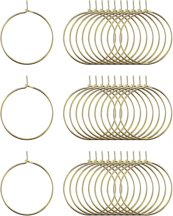 100 st vinglasberlockringar - 25 mm guldpläterade bågar