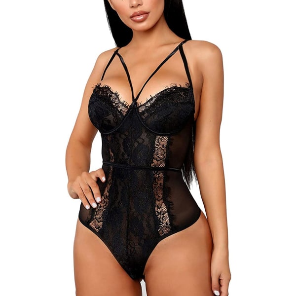 Genomskinlig Lingerie, V-ringad Spetsbodysuit, Sexig Lingerie XL