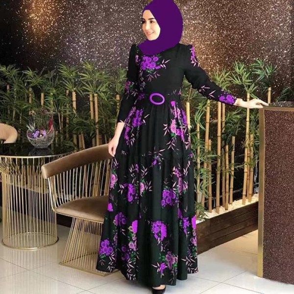 4-färgade muslimsk printed midjeklänningar utan sammet Purple 4XL