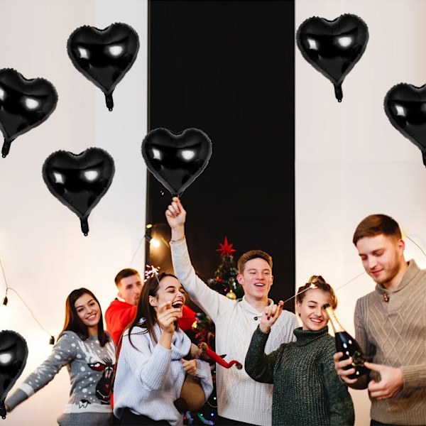 Svarta Hjärtballonger 20 st 18 tum Hjärtfolie Mylar Ballonger Svarta Ballonger Svarta Festdekorationer Kärleksballonger Hjärtballonger