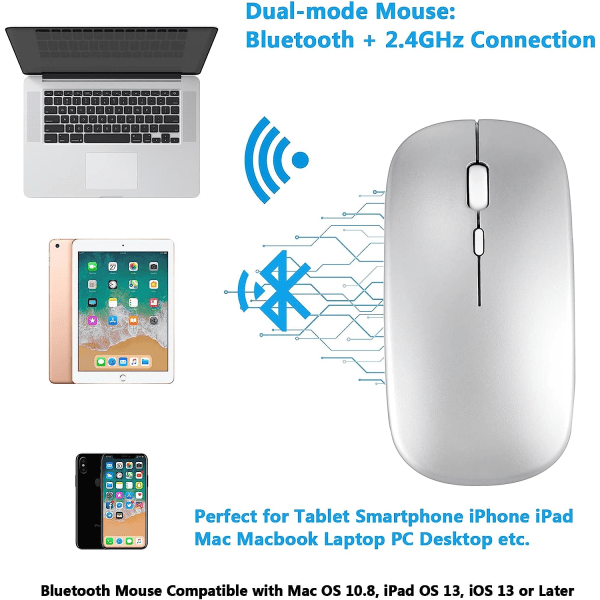 Bluetooth mus Uppladdningsbar trådlös mus för Ipad-surfplatta