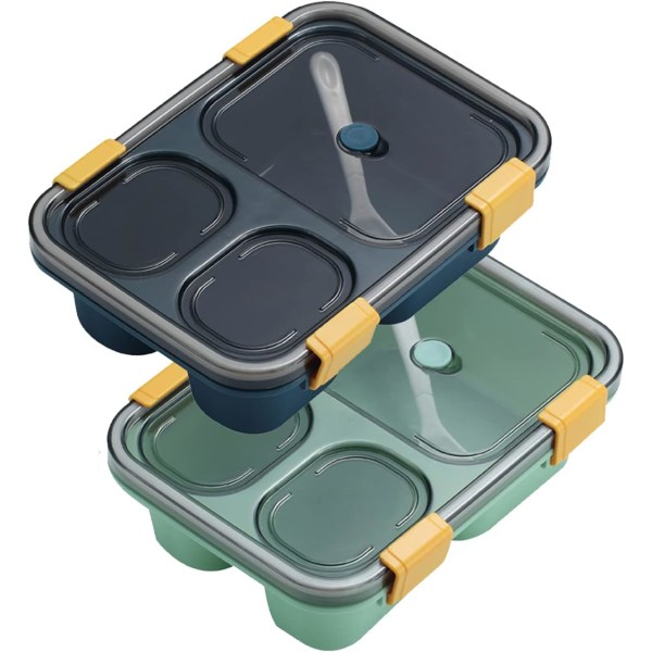 2-pack lunchlåda med 3 fack - Bento lunchlåda för barn och vuxna, snackslådor för barnmatförvaring