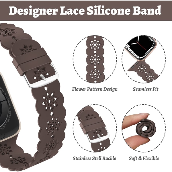 Blommigt silikonband kompatibelt med Apple Watch -band 38 mm Auburn 38mm/40mm/41mm