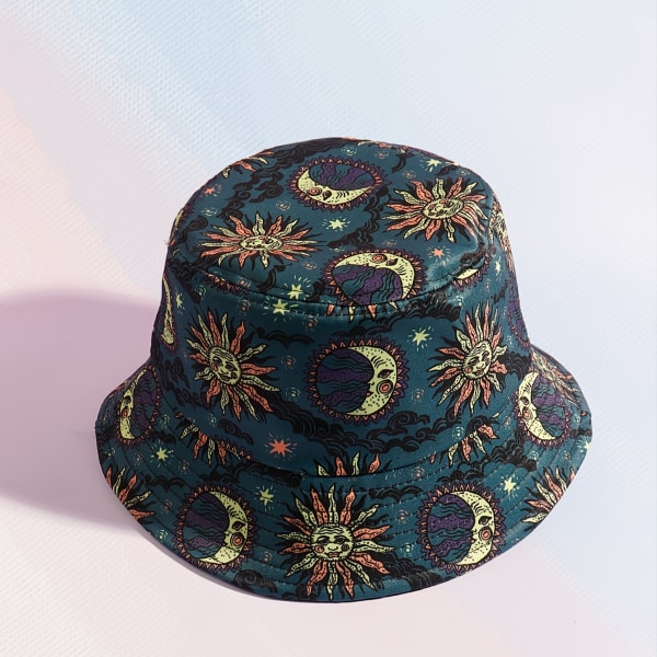 Cosmic Star Sky Sun Moon Mönster Vintage Bucket Hat