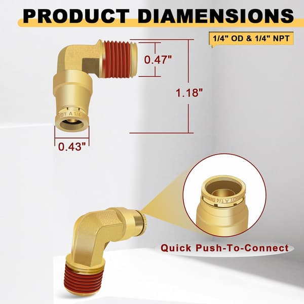1/4 albue DOT messing push-to-connect luftslangefittings (5 stk.)