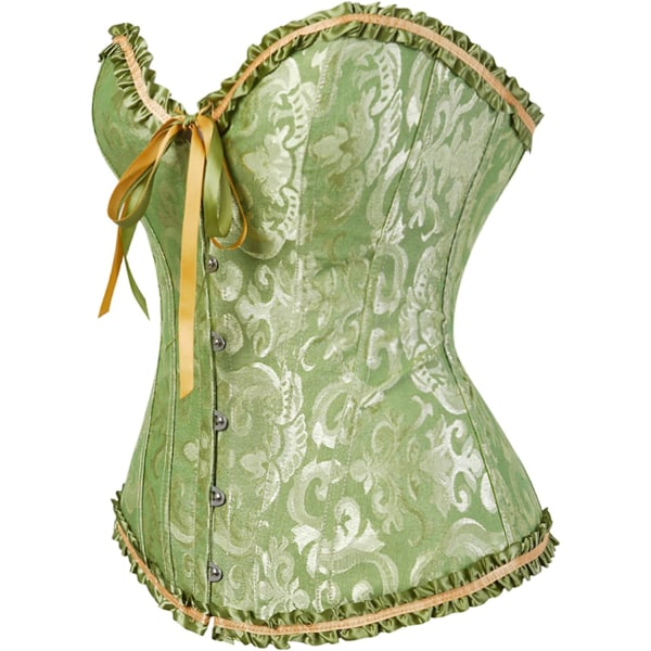 Korsett Top Dam Plus Size Korsetter Vintage Floral Lace Up Green XS