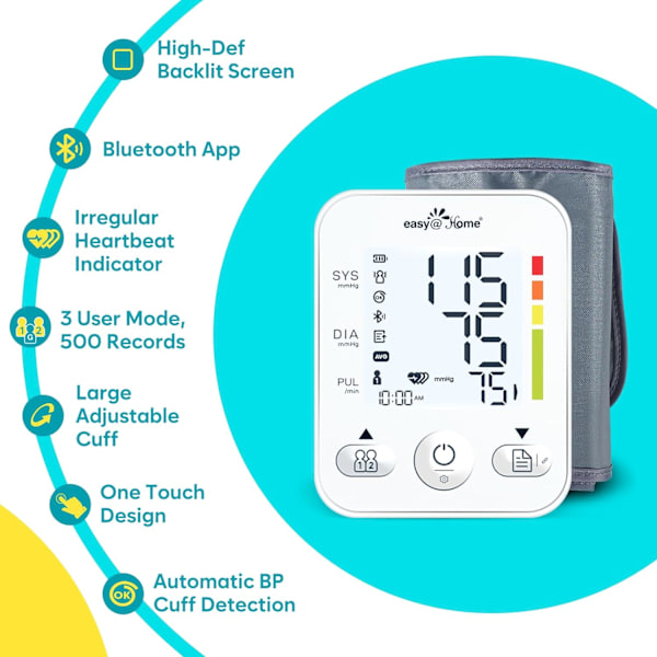 2025 Senaste Modell Blodtrycksmätare: Bluetooth Smart Stor Manschett BP-mätare | Digital Sphygmomanometer | iOS & Android APP | EBP0