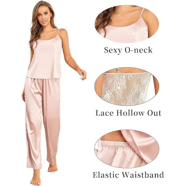 2025 Senaste Modell Sexiga Siden Satin Pyjamas Set för Kvinnor Spets Nattkläder PJ Set Cami Toppar Shorts Byxor Nattlinne Pjs Mjuka Loungewear
