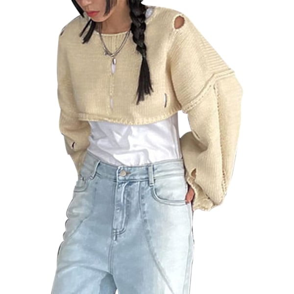 2025 Senaste Modell Dam Stickad Virkad Utskuren Fisknätstopp Långärmad Genomskinlig Nättröja Sexig Klubb Streetwear