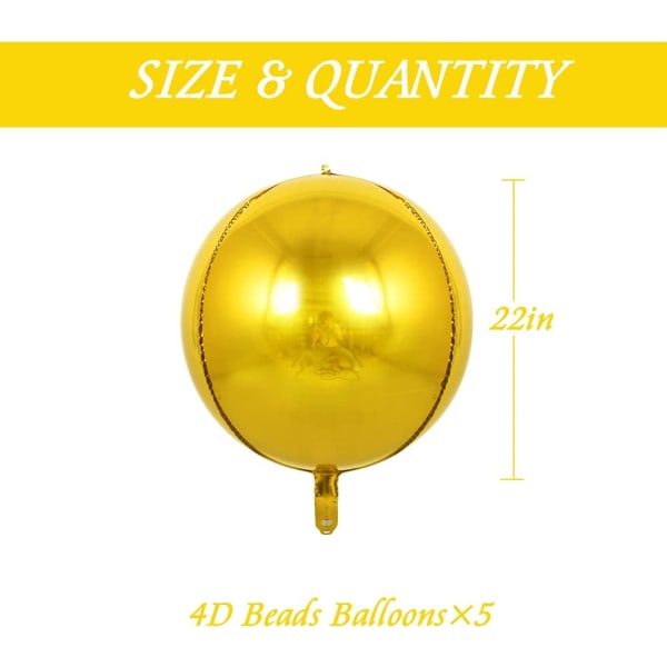 5 st Big Gold 4D Giant Rund Ballong