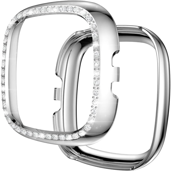 Case för Fitbit Sense - Bling Diamond PC- cover för Smart Watch (Silver, Versa 3/Sense)