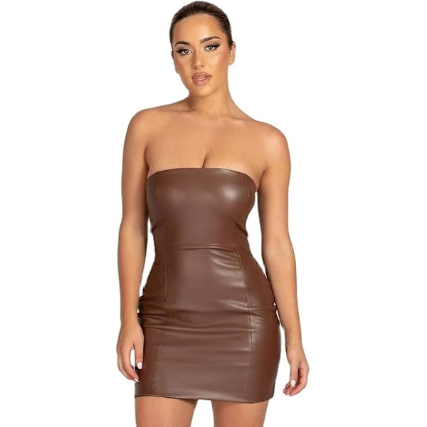 2025 Senaste Modell Kvinnor Sexiga Klubbkläder Konstläder Axelbandslös Tubtopp Miniklänning Off Shoulder Bodycon Partyklänning