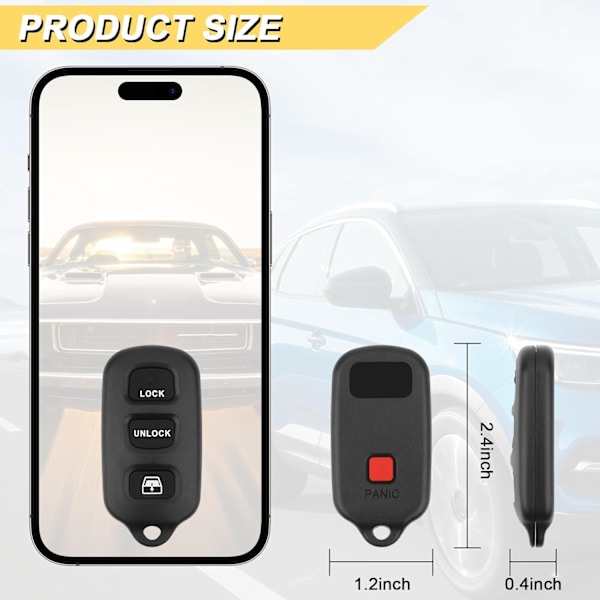 Nyckelbricka Ersättning för 1999-2009 Toyota 4Runner/ 2001-2007 Sequoia Bil Nyckellös Fjärrkontroll, HYQ12BBX HYQ12BAN, 4 Knappar, 2st