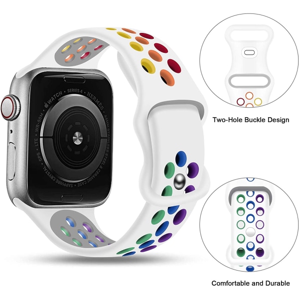 Sportband kompatibel med Apple Watch-band 49mm 45mm 44mm White Rainbow 38mm/40mm/41mm