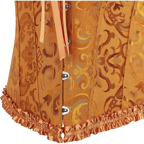 Korsett Top Dam Plus Size Korsetter Vintage Floral Lace Up Gold XL