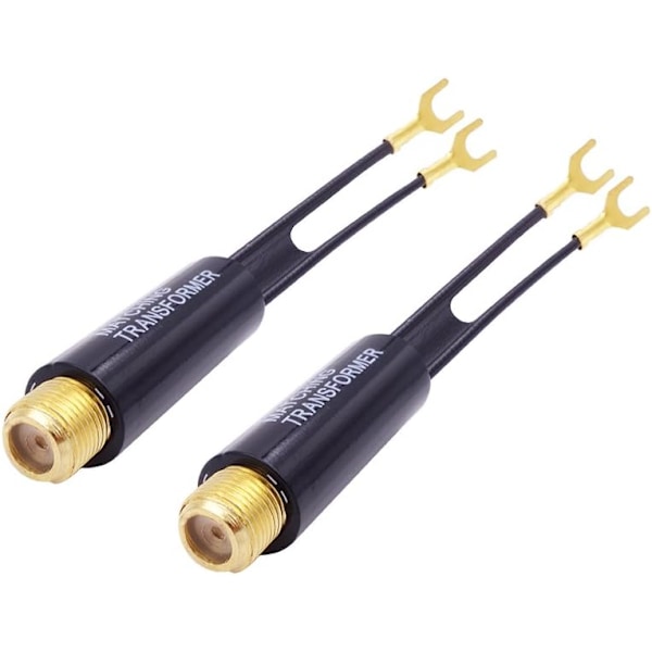 Högkvalitativt, helt nytt 2-pack guldpläterad 75 Ohm till 300 Ohm UHF/VHF/FM Matchande Transformator Konverter Adapter med F-typ Hona