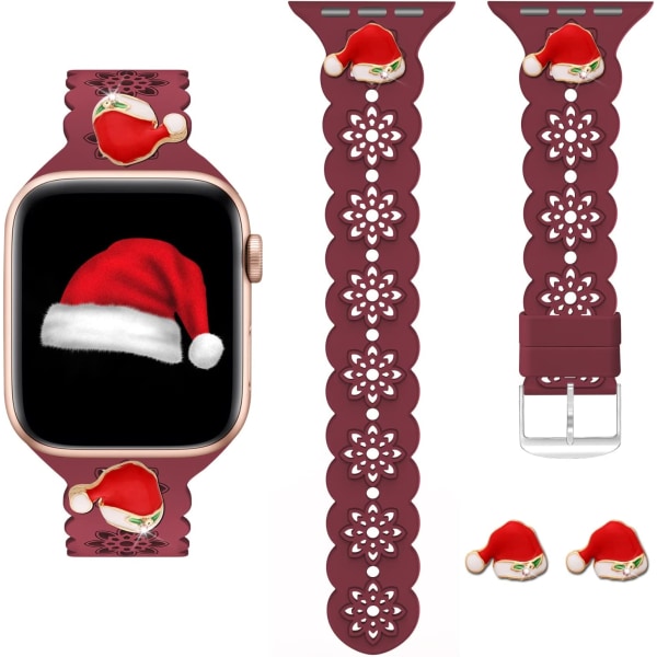 Julband kompatibel med Apple Watch-band 38 mm Wine Red/Christmas Hat 42mm/44mm/45mm/49mm