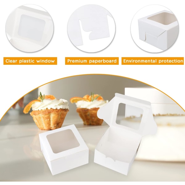50-pack vita bagerikartonger med fönster. Vit Kraftpapper Cupcake