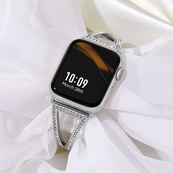 Armband Kompatibla med Apple Watch Band 38mm 40mm 41mm 42mm Silver with Silver Diamond 42/44/45mm