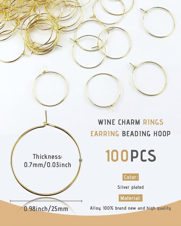 100 st vinglasberlockringar - 25 mm guldpläterade bågar