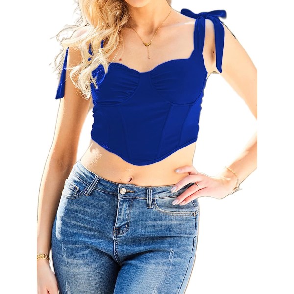 Kvinnors sexiga korsett crop top knyta upp axel asymmetrisk Royal Blue L