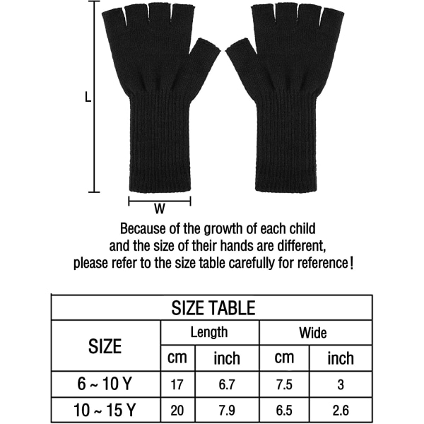 4 par långa halvfingerlösa handskar för barn
