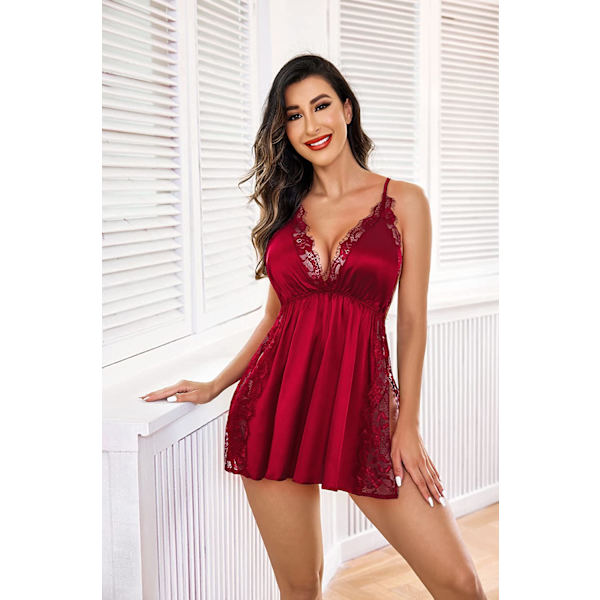 2025 Senaste Modell Damunderkläder Satin Spets Chemise Nattlinne Sexig Sidoslits Sovkläder S-3XL